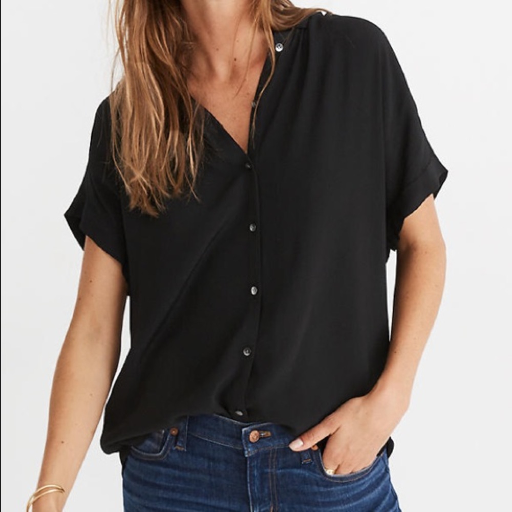 Madewell Black Button Down Central Drapey Shirt 2X